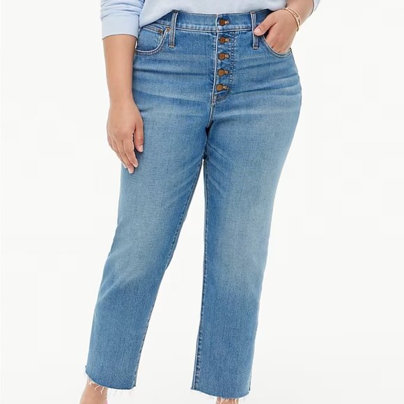 NWT J. CREW Essential Straight Jean All Day Stretch Button Fly Raw Hem 27 - Picture 1 of 7